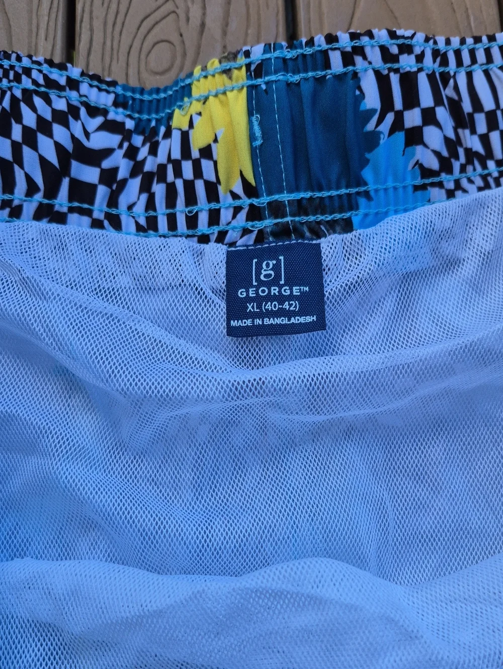 George Men's XL  Blue Striped Swim Trunks with Drawstring - New